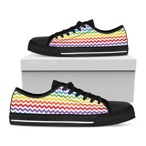Rainbow Chevron Pattern Print Black Low Top Sneakers