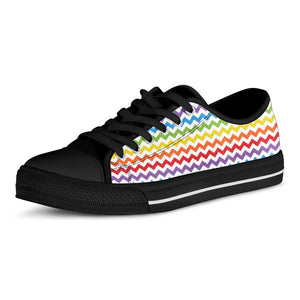 Rainbow Chevron Pattern Print Black Low Top Sneakers