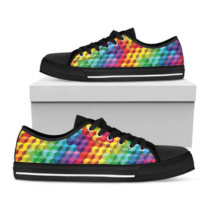 Rainbow Cubes Pattern Print Black Low Top Sneakers