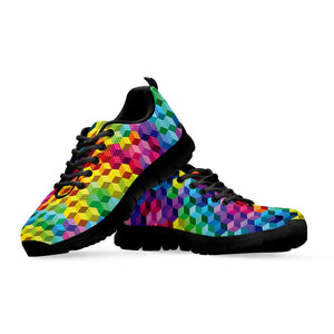 Rainbow Cubes Pattern Print Black Running Shoes