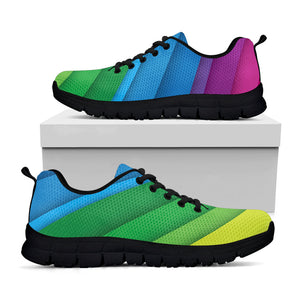 Rainbow Diagonal Lines Pattern Print Black Running Shoes