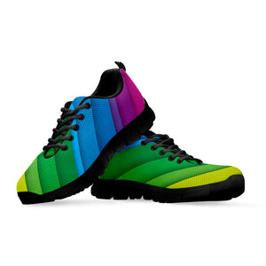 Rainbow Diagonal Lines Pattern Print Black Running Shoes