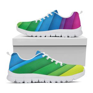 Rainbow Diagonal Lines Pattern Print White Running Shoes