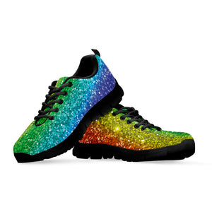Rainbow (NOT Real) Glitter Print Black Running Shoes