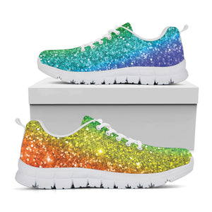 Rainbow (NOT Real) Glitter Print White Running Shoes