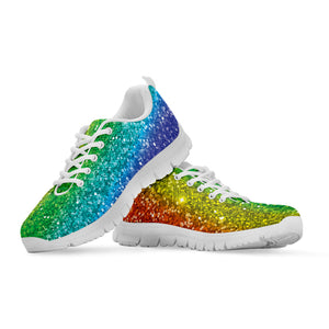Rainbow (NOT Real) Glitter Print White Running Shoes