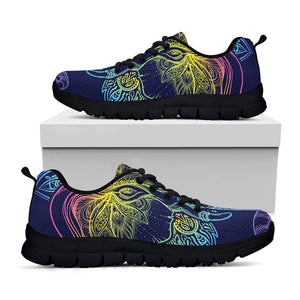 Rainbow Indian Elephant Print Black Running Shoes