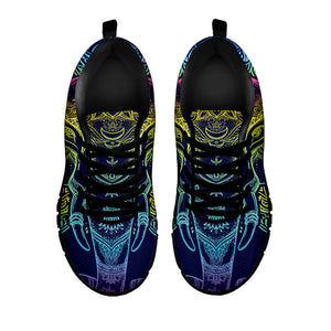 Rainbow Indian Elephant Print Black Running Shoes