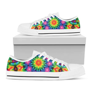 Rainbow Kaleidoscope Print White Low Top Sneakers