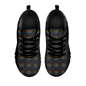 Rainbow LGBT Peace Sign Pattern Print Black Running Shoes