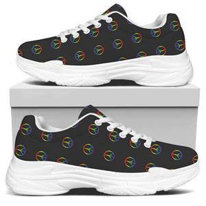 Rainbow LGBT Peace Sign Pattern Print White Chunky Shoes