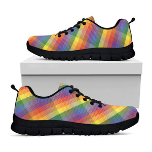 Rainbow LGBT Plaid Pattern Print Black Running Shoes