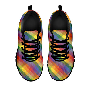 Rainbow LGBT Plaid Pattern Print Black Running Shoes