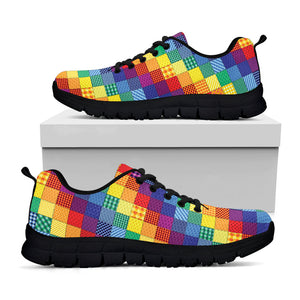 Rainbow Patchwork Pattern Print Black Running Shoes