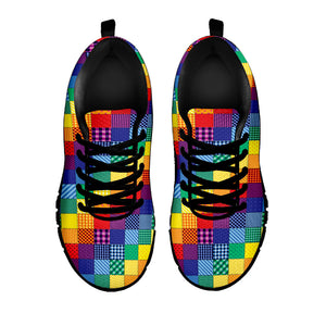 Rainbow Patchwork Pattern Print Black Running Shoes