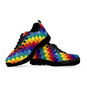 Rainbow Patchwork Pattern Print Black Running Shoes