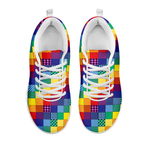 Rainbow Patchwork Pattern Print White Running Shoes