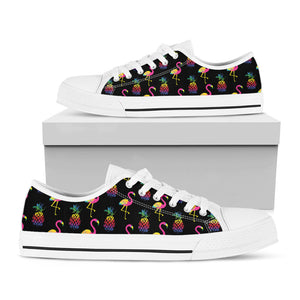 Rainbow Pineapple And Flamingo Print White Low Top Sneakers
