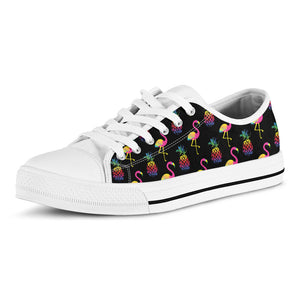 Rainbow Pineapple And Flamingo Print White Low Top Sneakers