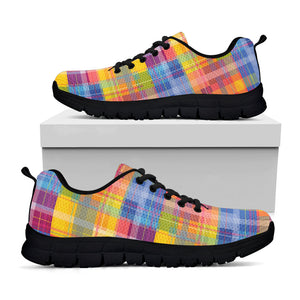 Rainbow Plaid Pattern Print Black Running Shoes