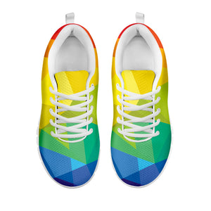 Rainbow Polygonal Geometric Print White Running Shoes