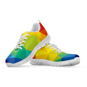 Rainbow Polygonal Geometric Print White Running Shoes