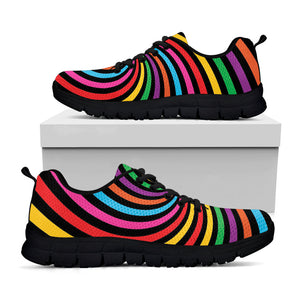 Rainbow Psychedelic Swirl Print Black Running Shoes