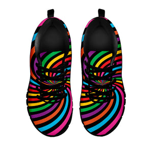 Rainbow Psychedelic Swirl Print Black Running Shoes
