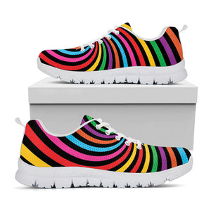 Rainbow Psychedelic Swirl Print White Running Shoes
