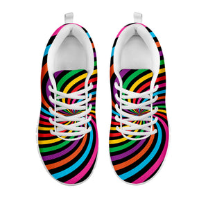 Rainbow Psychedelic Swirl Print White Running Shoes