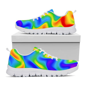 Rainbow Psychedelic Trippy Print White Running Shoes