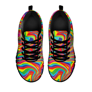 Rainbow Rave Print Black Running Shoes