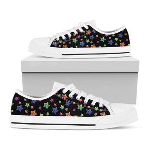 Rainbow Stars Pattern Print White Low Top Sneakers