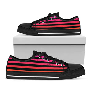 Rainbow Striped Pattern Print Black Low Top Sneakers