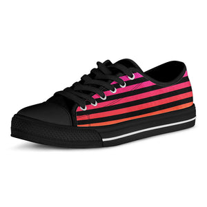 Rainbow Striped Pattern Print Black Low Top Sneakers