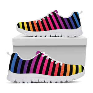 Rainbow Striped Pattern Print White Running Shoes