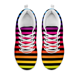 Rainbow Striped Pattern Print White Running Shoes