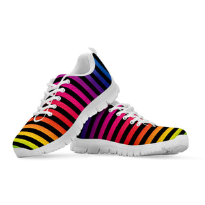 Rainbow Striped Pattern Print White Running Shoes