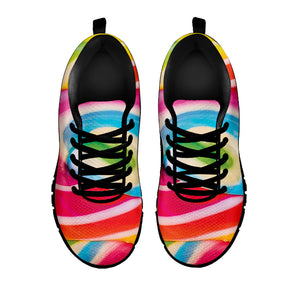 Rainbow Swirl Candy Print Black Running Shoes