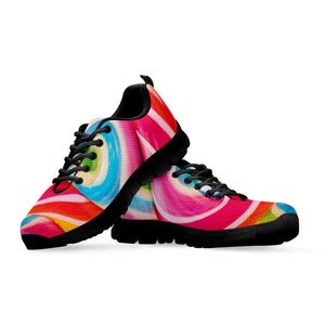 Rainbow Swirl Candy Print Black Running Shoes
