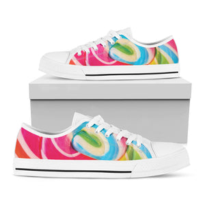 Rainbow Swirl Candy Print White Low Top Sneakers