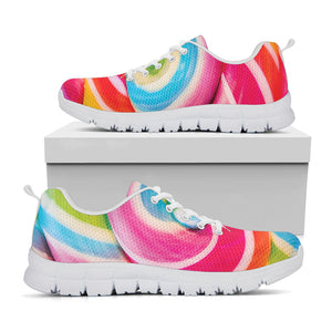 Rainbow Swirl Candy Print White Running Shoes