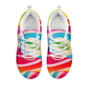 Rainbow Swirl Candy Print White Running Shoes