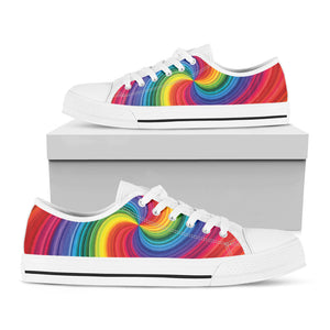 Rainbow Swirl Print White Low Top Sneakers