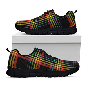 Rainbow Tartan Pattern Print Black Running Shoes