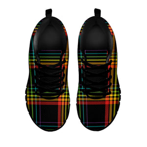 Rainbow Tartan Pattern Print Black Running Shoes