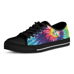 Rainbow Tie Dye Print Black Low Top Sneakers