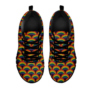Rainbow Wave Pattern Print Black Running Shoes