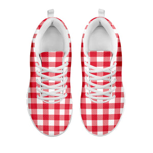 Raspberry Red And White Gingham Print White Running Shoes