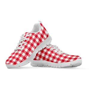 Raspberry Red And White Gingham Print White Running Shoes